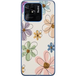 Xiaomi Redmi 10C Transparent Mobilskal Tecknade Blommor