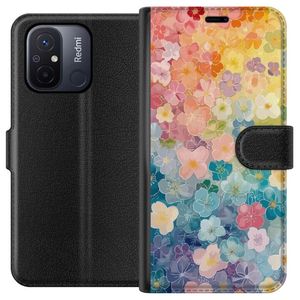 Xiaomi Redmi 12C Svart Plånboksfodral Miniatyrblommor