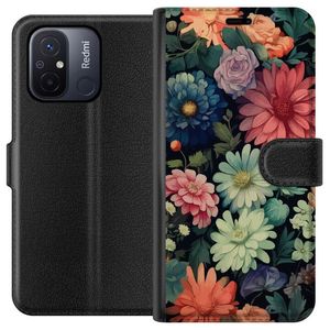 Xiaomi Redmi 12C Svart Plånboksfodral Färglada blommor