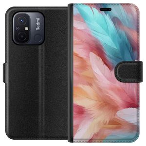 Xiaomi Redmi 12C Svart Plånboksfodral Fjädrar