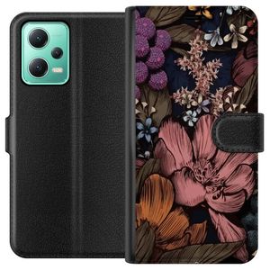 Xiaomi Redmi Note 12 Sort Tegnebogsetui Tecknade blommor