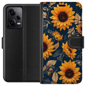 Xiaomi Redmi Note 12 Pro Svart Plånboksfodral Solrosor