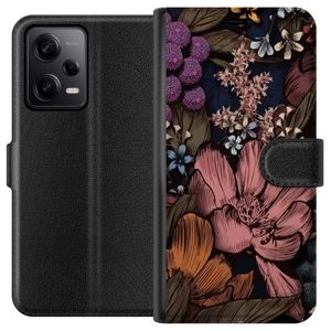 Xiaomi Redmi Note 12 Pro Sort Tegnebogsetui Tecknade blommor