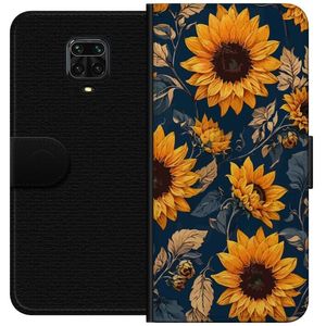 Xiaomi Redmi Note 9S Svart Plånboksfodral Solrosor