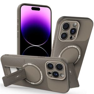 iPhone 14 Pro Skal Stativ Kolfibertextur - Brun