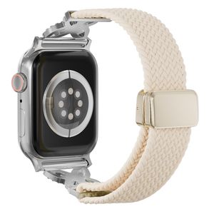 Apple Watch 42/41/40/38mm Flätat Klockarmband i Nylon med Strass - Vit
