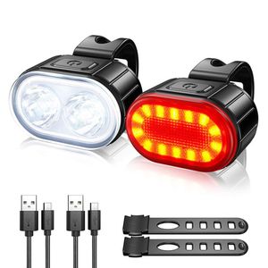 LED Cykkellampa set fram & bak, uppladdningsbar USB