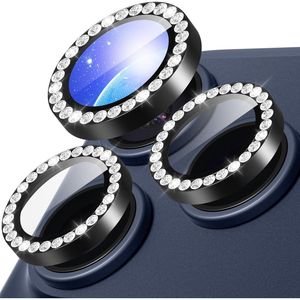 iPhone 18 Pro Max -linssinsuoja karkaistusta lasista, metallirengas strassilla - musta
