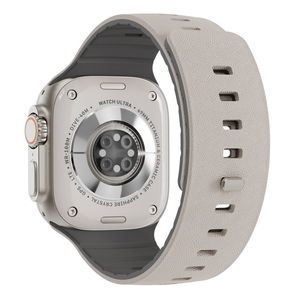 Apple Watch 49/46/44/42mm Teksturoitu silikoni kellonranneke - Beige/Harmaa