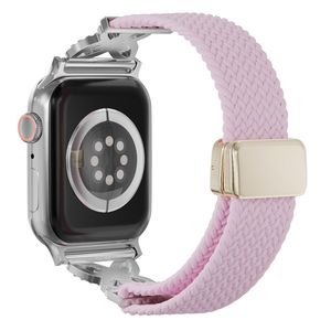 Apple Watch 42/41/40/38mm Flätat Klockarmband i Nylon med Strass - Lila