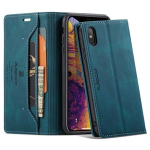 AUTSPACE Plånboksfodral med RFID och stativ för iPhone X/XS – Blå