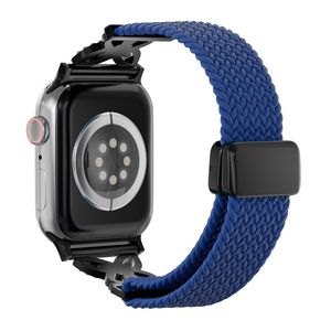 Apple Watch 49/46/44/42mm Flätat Klockarmband i Nylon med Strass - Blå