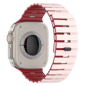 Apple Watch 49/46/44/42mm Kaksivärinen silikoni kellonranneke - Vaaleanpunainen/punainen