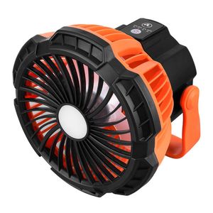 3-i-1 campingfläkt med LED-belysning och powerbank – Orange