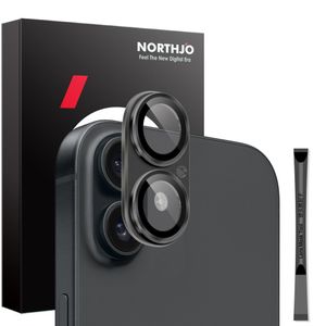 NORTHJO iPhone 16/16 Plus Kameralinsebeskytter Metall/Herdet Glass - Svart