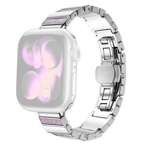 Apple Watch 49/46/44/42mm Ruostumattomasta teräksestä valmistettu kellonranneke glitterillä - Vaaleanpunainen