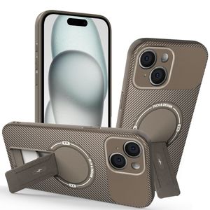 iPhone 15 Skal Stativ Kolﬁbertextur - Brun