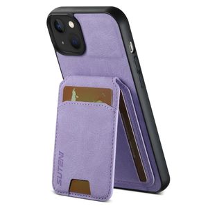 SUTENI iPhone 14 Cover Kortholder PU Læder – Lilla