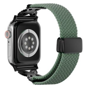 Apple Watch 42/41/40/38mm Flätat Klockarmband i Nylon med Strass - Olivgrön