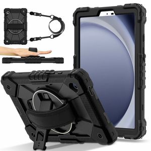Samsung Galaxy Tab A11 Deksel Silikon/Plast med Stativ og Håndstropp - Svart