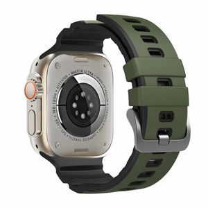Apple Watch 49/46/44/42mm Tvåfärgat Klockarmband Silikon - Armégrön/Svart