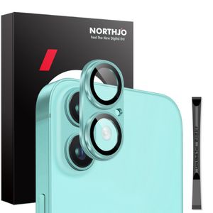 NORTHJO iPhone 16/16 Plus Kamera Linsebeskytter Metall/Herdet Glass - Cyan