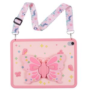 iPad A16 11" 2025/10.9" 2024 Silikonecover med sommerfuglestand - Lyserød