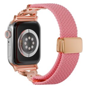 Apple Watch 42/41/40/38mm Flätat Klockarmband i Nylon med Strass - Rosa