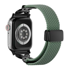 Apple Watch 49/46/44/42mm Flätat Klockarmband i Nylon med Strass - Olivgrön