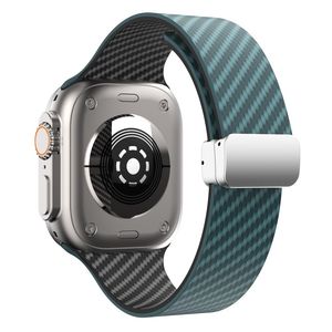 Apple Watch 49 / 46 / 44 / 42mm Klockarmband kolfibertextur - Turkos/Svart