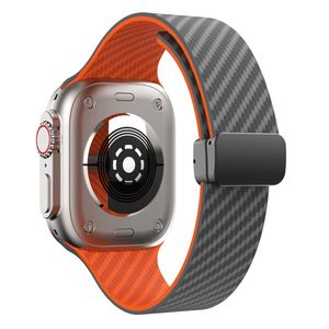 Apple Watch 42 / 41/ 40 / 38mm Klockarmband kolfibertextur - Grå/Orange