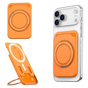 Magnetisk kortholder for mobiltelefon med ringstativ - oransje