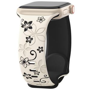 Apple Watch 38/40/41/42mm Urrem i silikone med blomstermønster - Hvid/Sort