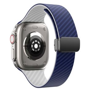 Apple Watch 42 / 41/ 40 / 38mm Klockarmband kolfibertextur - Blå/Vit