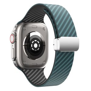 Apple Watch 42 / 41/ 40 / 38mm Klockarmband kolfibertextur - Turkos/Svart