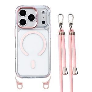 iPhone 17 Pro Max MagSafe-kuori kantohihnalla – läpinäkyvä vaaleanpunainen