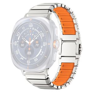 Samsung Galaxy Watch Ultra2 Klokkerem i titan og silikon - Sølv/oransje