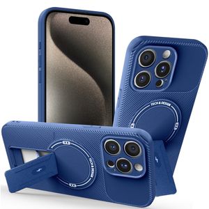 iPhone 15 Pro Skal Stativ Kolfibertextur - Blå